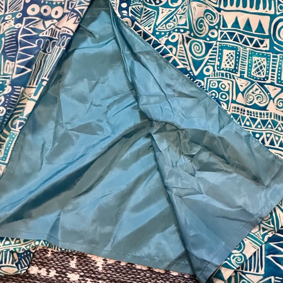 Silk Dress - Size 24 Slimming Faux Wrap by Spenser Jeremy Blue Geometric Midi - Picture 11 of 14
